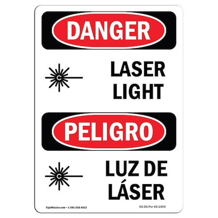 Signmission OSHA Danger Sign, Laser Light, 5in X 3.5in Decal, 3.5" W, 5" H, Bilingual Spanish OS-DS-D-35-VS-1409